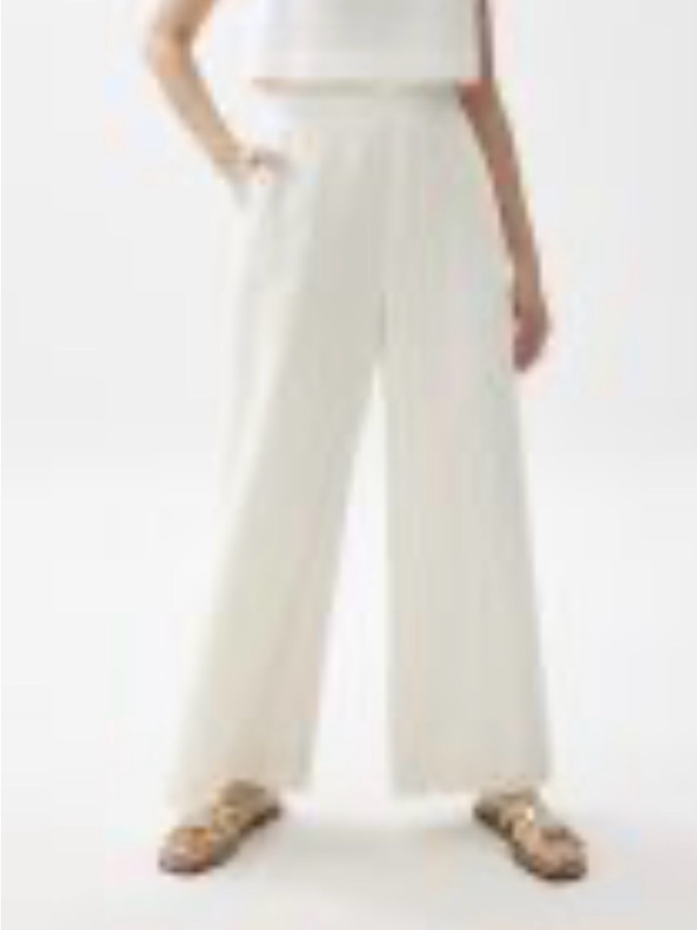 Relaxed Wide-Leg Cream Pants with High Waist